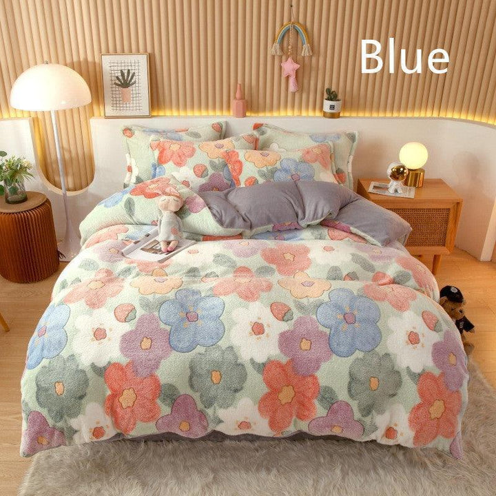 Coral Fleece Duvet Cover Sheet Flannel Pillowcase