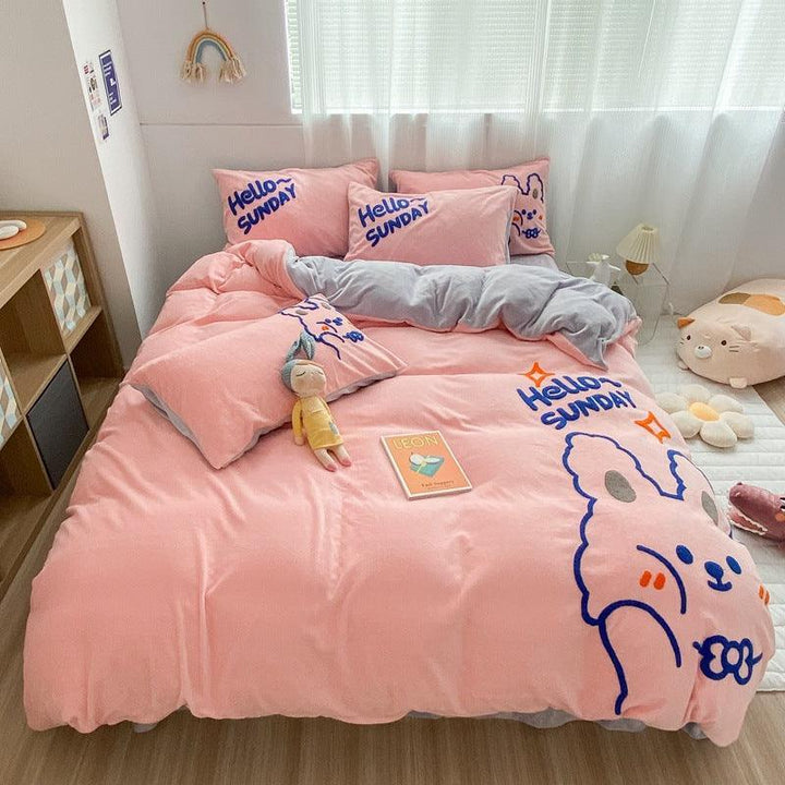 Thickened Warm Milk Fleece Bed Hat Baby Duvet Set Four-piece Set