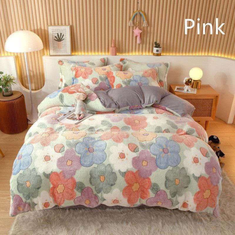 Coral Fleece Duvet Cover Sheet Flannel Pillowcase