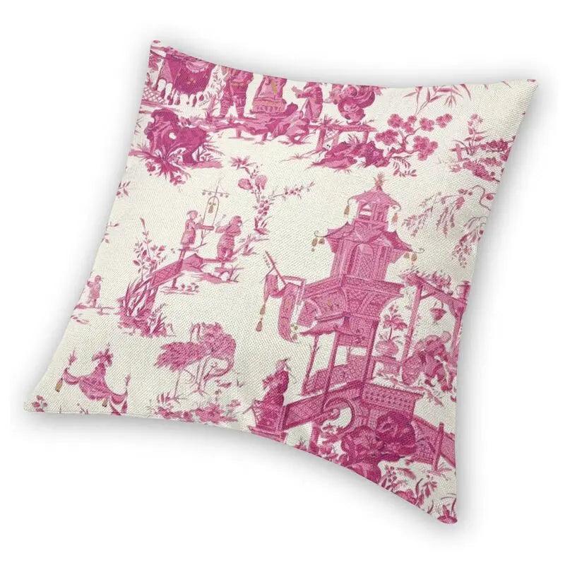 Toile De Jouy Pink Chinoiserie Tea House Pagoda Throw Pillow Covers Living Room Decoration Porcelain Floral Cushions for Sofa