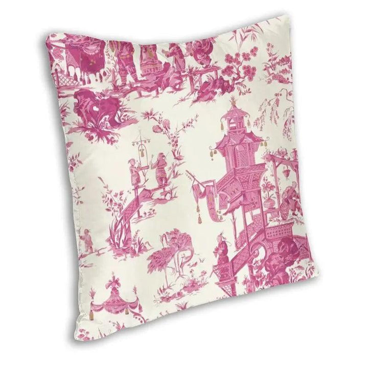 Toile De Jouy Pink Chinoiserie Tea House Pagoda Throw Pillow Covers Living Room Decoration Porcelain Floral Cushions for Sofa