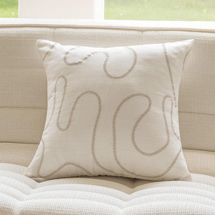 Geometric Lines Embroidered Cushion Cover Beige White Light Luxury Jacquard Pillow Cases Decorative Cushions for Sofa Home Decor