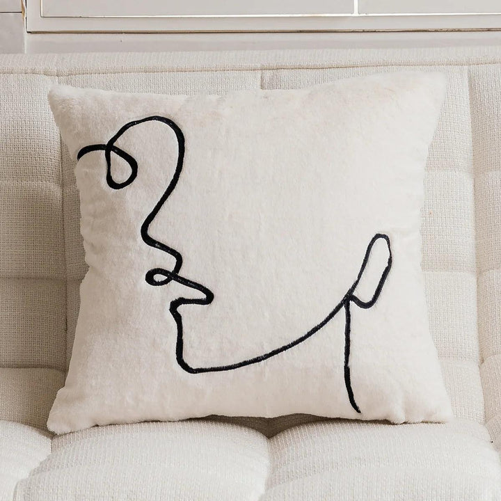 Geometric Lines Embroidered Cushion Cover Beige White Light Luxury Jacquard Pillow Cases Decorative Cushions for Sofa Home Decor