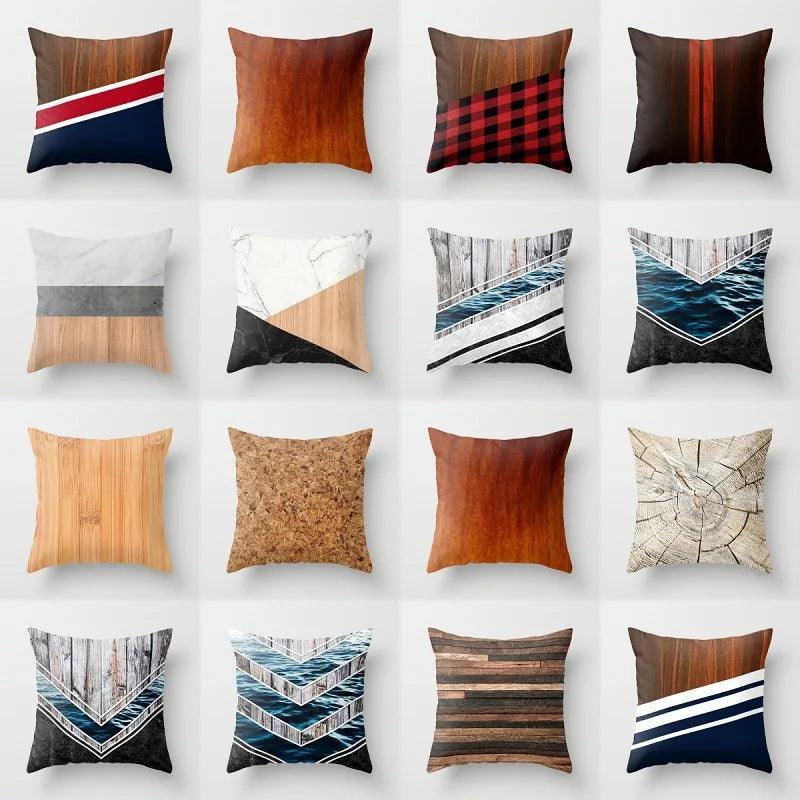 Creative Wood Texture Marble Pillows Cases Modern Nordic Geometric Cushions Case Farmhouse Home Decor Sofa Couch Throw Pillows