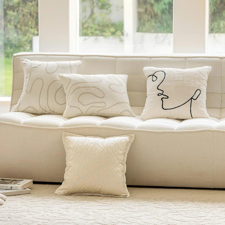 Geometric Lines Embroidered Cushion Cover Beige White Light Luxury Jacquard Pillow Cases Decorative Cushions for Sofa Home Decor