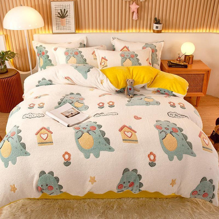 Coral Fleece Duvet Cover Sheet Flannel Pillowcase